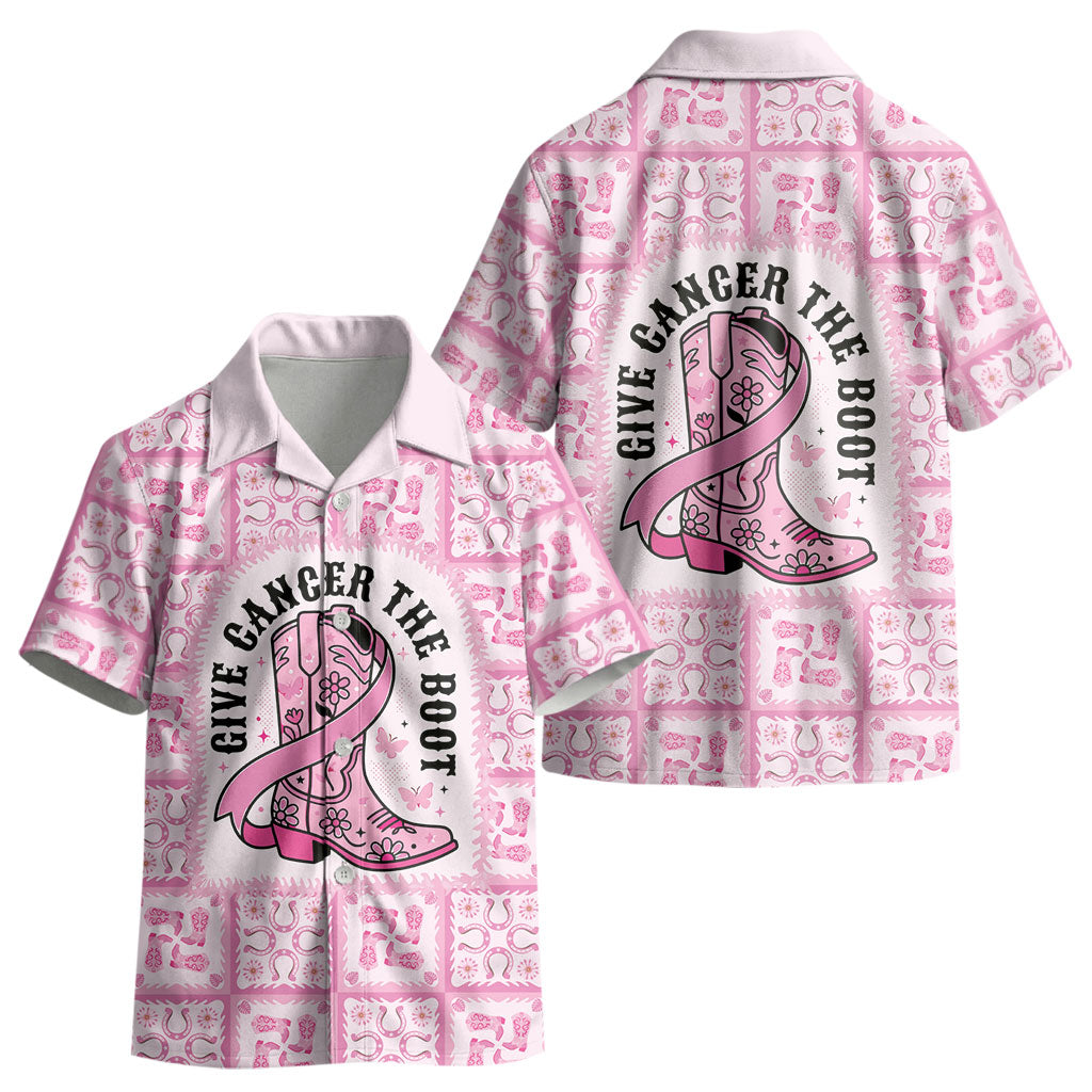 Give Cancer The Boot Pink Cowgirl Kid Hawaiian Shirt Hawaiian Paniolo Mixed Quilt Pattern Style