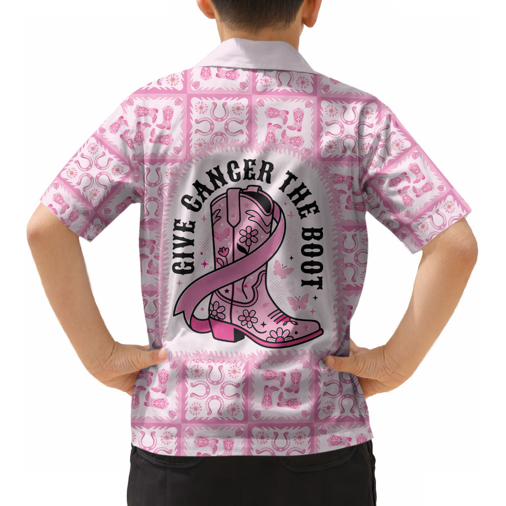 Give Cancer The Boot Pink Cowgirl Kid Hawaiian Shirt Hawaiian Paniolo Mixed Quilt Pattern Style