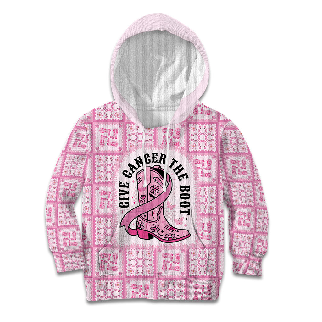 Give Cancer The Boot Pink Cowgirl Kid Hoodie Hawaiian Paniolo Mixed Quilt Pattern Style