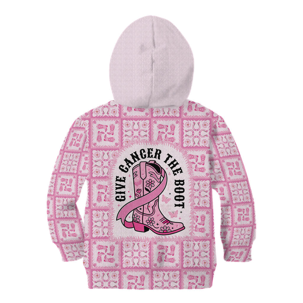 Give Cancer The Boot Pink Cowgirl Kid Hoodie Hawaiian Paniolo Mixed Quilt Pattern Style