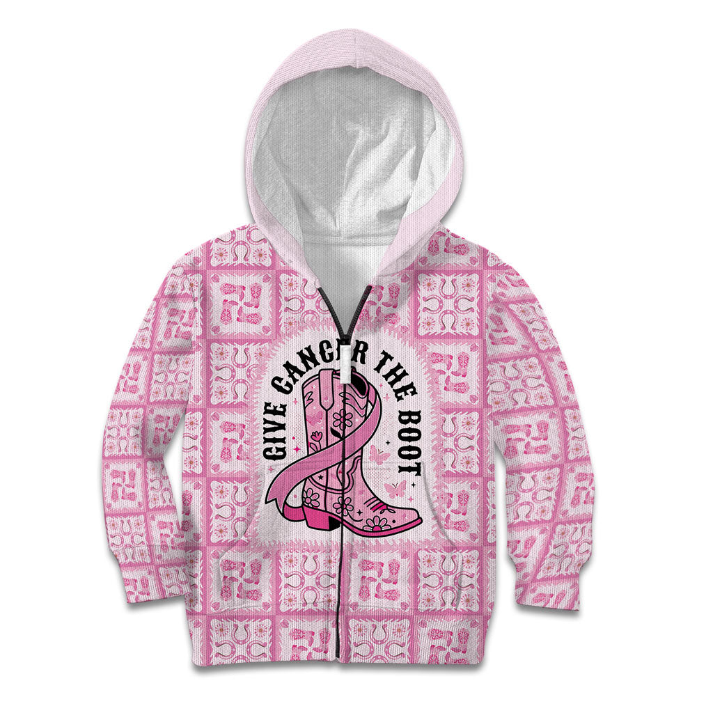 Give Cancer The Boot Pink Cowgirl Kid Hoodie Hawaiian Paniolo Mixed Quilt Pattern Style