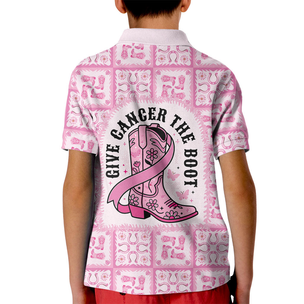 Give Cancer The Boot Pink Cowgirl Kid Polo Shirt Hawaiian Paniolo Mixed Quilt Pattern Style