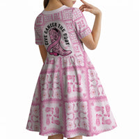 Give Cancer The Boot Pink Cowgirl Kid Short Sleeve Dress Hawaiian Paniolo Mixed Quilt Pattern Style