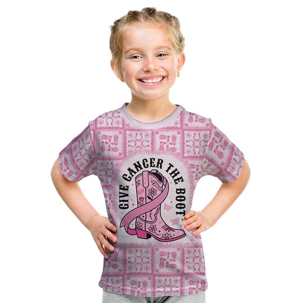 Give Cancer The Boot Pink Cowgirl Kid T Shirt Hawaiian Paniolo Mixed Quilt Pattern Style