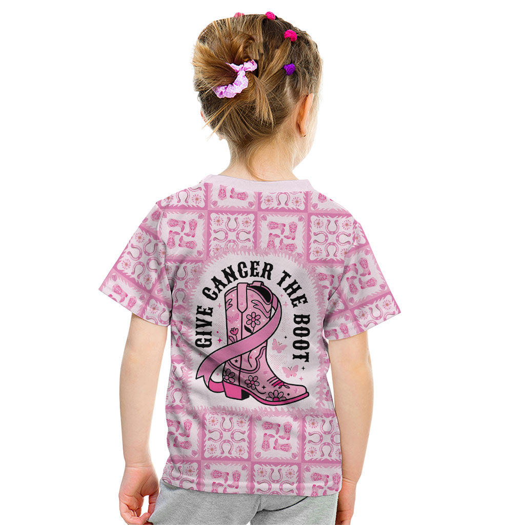 Give Cancer The Boot Pink Cowgirl Kid T Shirt Hawaiian Paniolo Mixed Quilt Pattern Style