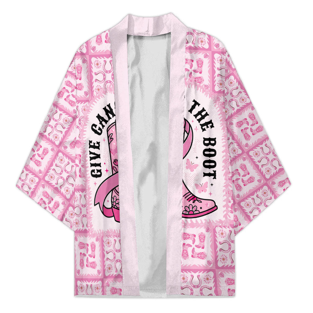 Give Cancer The Boot Pink Cowgirl Kimono Hawaiian Paniolo Mixed Quilt Pattern Style LT9 Unisex Pink - Polynesian Pride