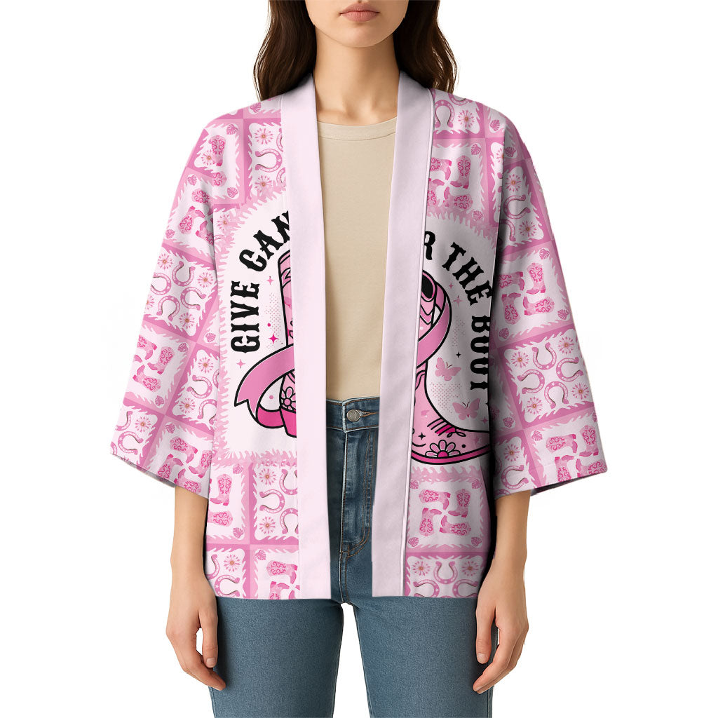 Give Cancer The Boot Pink Cowgirl Kimono Hawaiian Paniolo Mixed Quilt Pattern Style