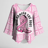 Give Cancer The Boot Pink Cowgirl Kimono Sleeve Blouse Hawaiian Paniolo Mixed Quilt Pattern Style