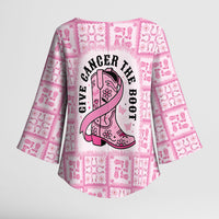 Give Cancer The Boot Pink Cowgirl Kimono Sleeve Blouse Hawaiian Paniolo Mixed Quilt Pattern Style