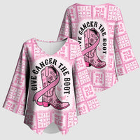 Give Cancer The Boot Pink Cowgirl Kimono Sleeve Blouse Hawaiian Paniolo Mixed Quilt Pattern Style