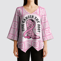Give Cancer The Boot Pink Cowgirl Kimono Sleeve Blouse Hawaiian Paniolo Mixed Quilt Pattern Style