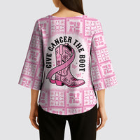 Give Cancer The Boot Pink Cowgirl Kimono Sleeve Blouse Hawaiian Paniolo Mixed Quilt Pattern Style