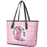 Give Cancer The Boot Pink Cowgirl Leather Tote Bag Hawaiian Paniolo Mixed Quilt Pattern Style