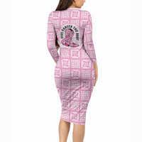 Give Cancer The Boot Pink Cowgirl Long Sleeve Bodycon Dress Hawaiian Paniolo Mixed Quilt Pattern Style