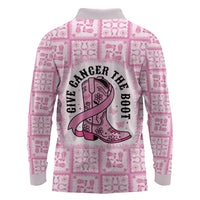 Give Cancer The Boot Pink Cowgirl Long Sleeve Polo Shirt Hawaiian Paniolo Mixed Quilt Pattern Style