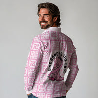 Give Cancer The Boot Pink Cowgirl Long Sleeve Polo Shirt Hawaiian Paniolo Mixed Quilt Pattern Style