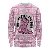 Give Cancer The Boot Pink Cowgirl Long Sleeve Shirt Hawaiian Paniolo Mixed Quilt Pattern Style
