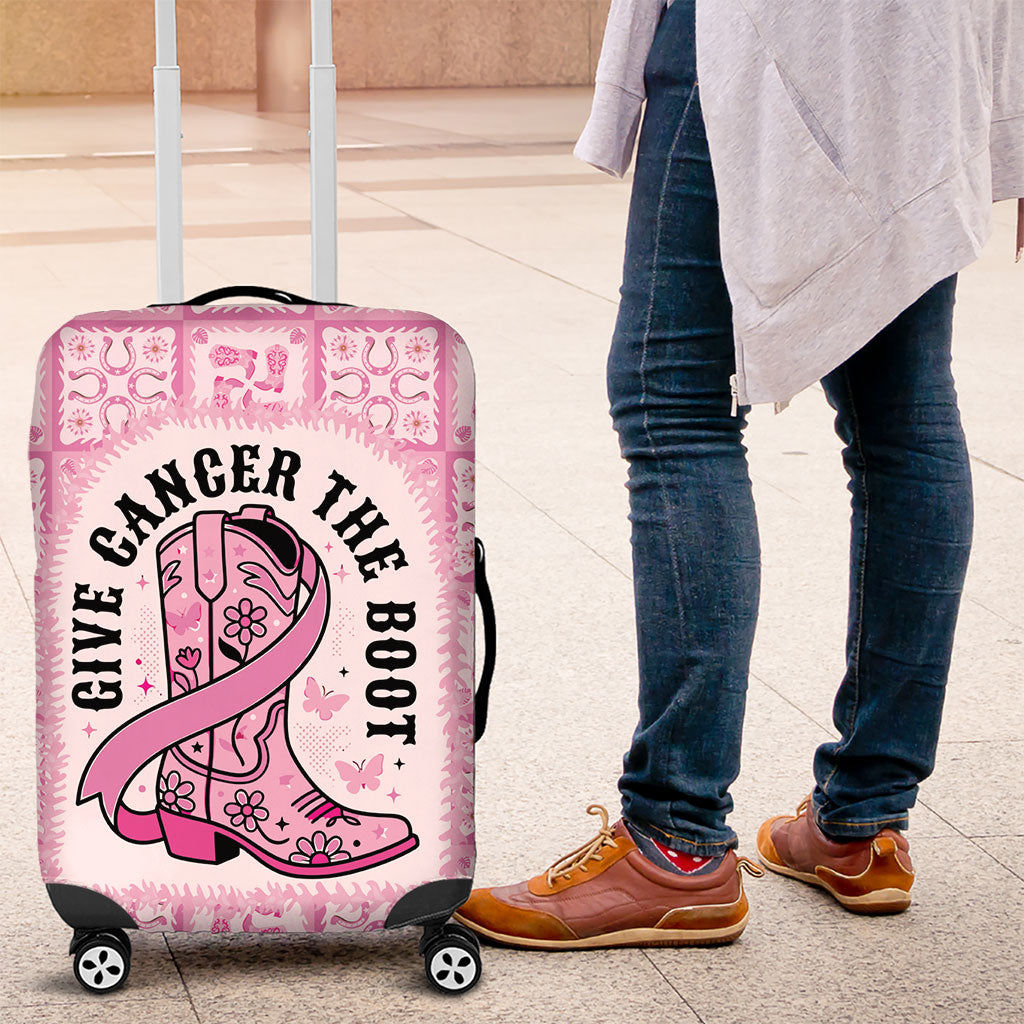 Give Cancer The Boot Pink Cowgirl Luggage Cover Hawaiian Paniolo Mixed Quilt Pattern Style LT9 Pink - Polynesian Pride