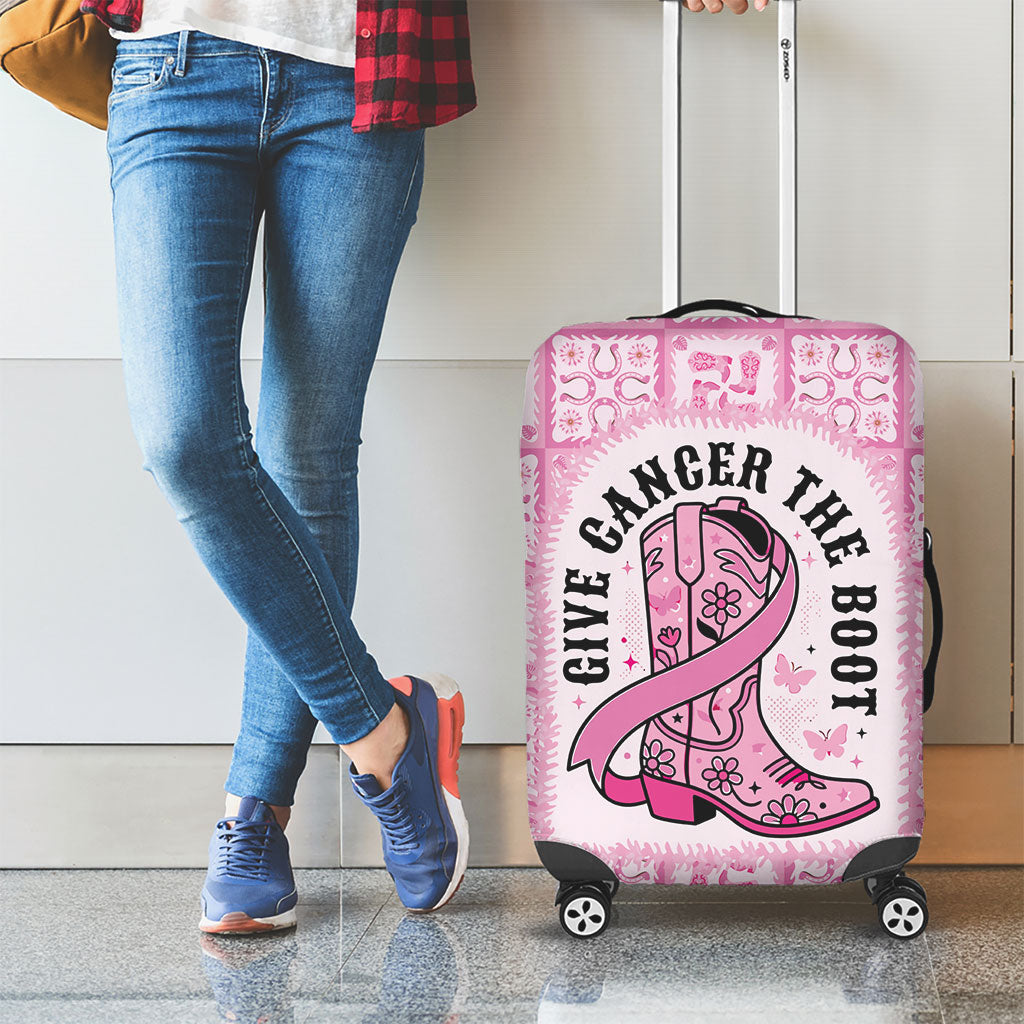 Give Cancer The Boot Pink Cowgirl Luggage Cover Hawaiian Paniolo Mixed Quilt Pattern Style