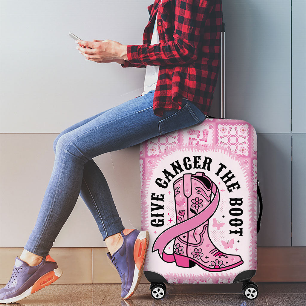 Give Cancer The Boot Pink Cowgirl Luggage Cover Hawaiian Paniolo Mixed Quilt Pattern Style