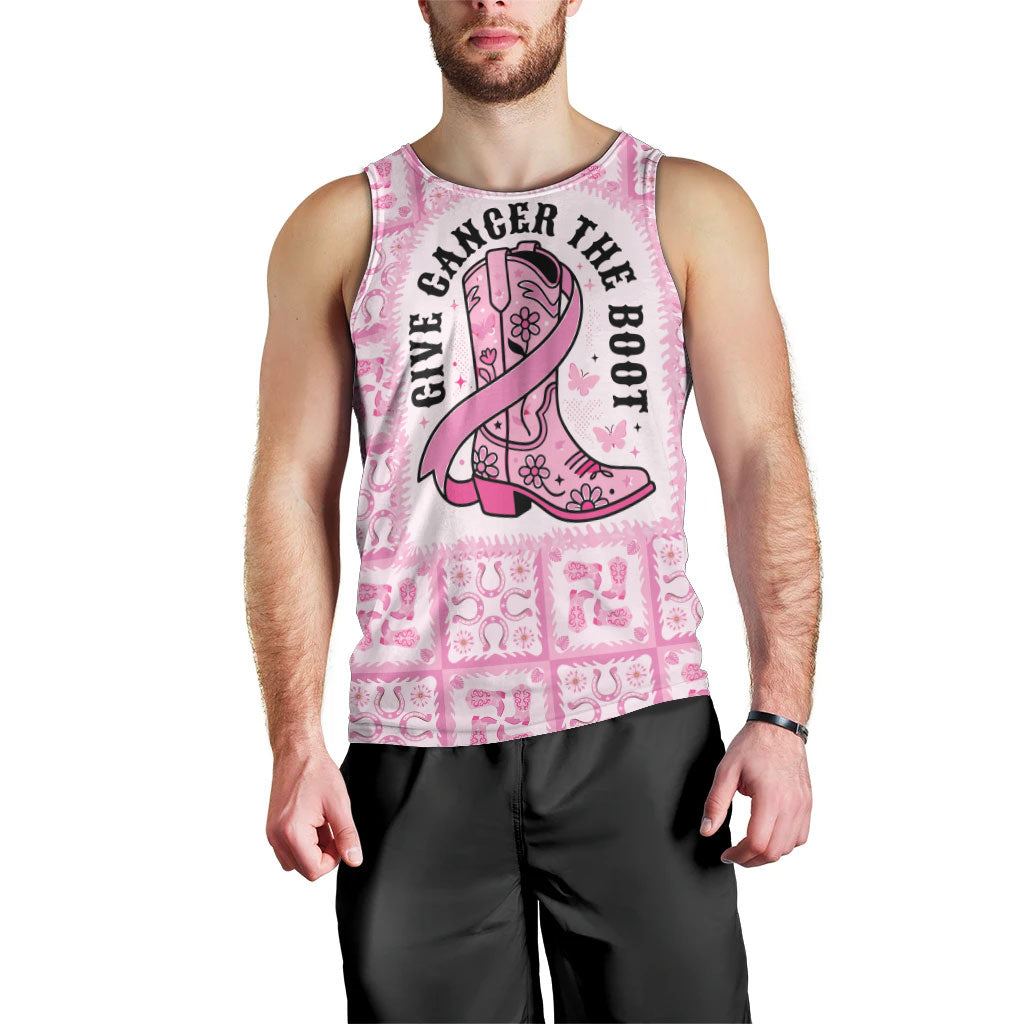 Give Cancer The Boot Pink Cowgirl Men Tank Top Hawaiian Paniolo Mixed Quilt Pattern Style