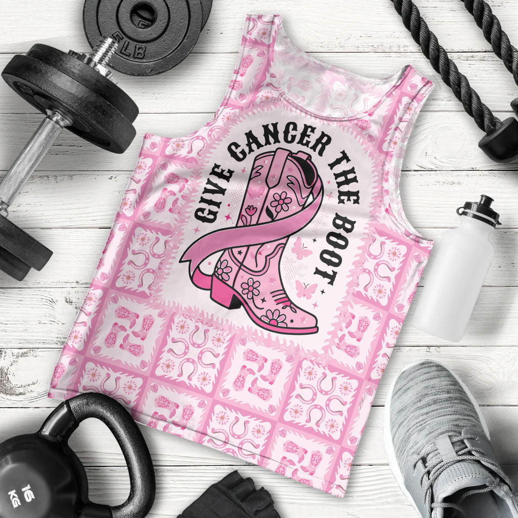 Give Cancer The Boot Pink Cowgirl Men Tank Top Hawaiian Paniolo Mixed Quilt Pattern Style