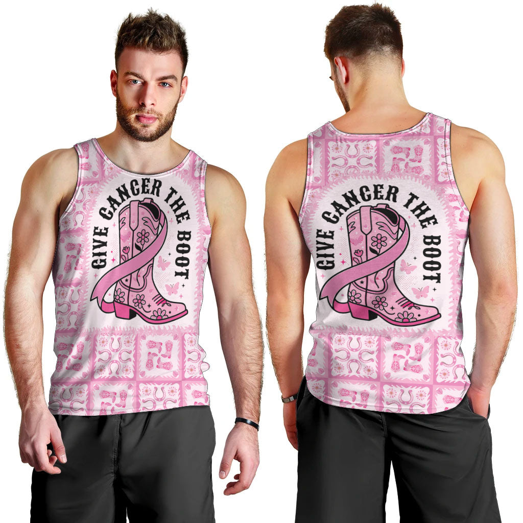 Give Cancer The Boot Pink Cowgirl Men Tank Top Hawaiian Paniolo Mixed Quilt Pattern Style