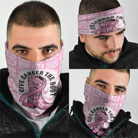 Give Cancer The Boot Pink Cowgirl Neck Gaiter Hawaiian Paniolo Mixed Quilt Pattern Style