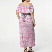 Give Cancer The Boot Pink Cowgirl Off Shoulder Maxi Dress Hawaiian Paniolo Mixed Quilt Pattern Style