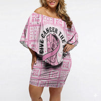 Give Cancer The Boot Pink Cowgirl Off Shoulder Short Dress Hawaiian Paniolo Mixed Quilt Pattern Style