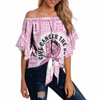 Give Cancer The Boot Pink Cowgirl Off Shoulder Wrap Waist Top Hawaiian Paniolo Mixed Quilt Pattern Style