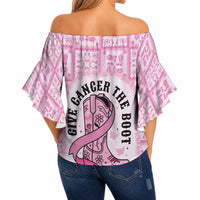 Give Cancer The Boot Pink Cowgirl Off Shoulder Wrap Waist Top Hawaiian Paniolo Mixed Quilt Pattern Style