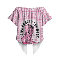 Give Cancer The Boot Pink Cowgirl Off Shoulder Wrap Waist Top Hawaiian Paniolo Mixed Quilt Pattern Style