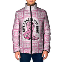 Give Cancer The Boot Pink Cowgirl Padded Jacket Hawaiian Paniolo Mixed Quilt Pattern Style