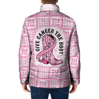 Give Cancer The Boot Pink Cowgirl Padded Jacket Hawaiian Paniolo Mixed Quilt Pattern Style