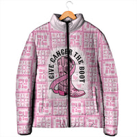 Give Cancer The Boot Pink Cowgirl Padded Jacket Hawaiian Paniolo Mixed Quilt Pattern Style