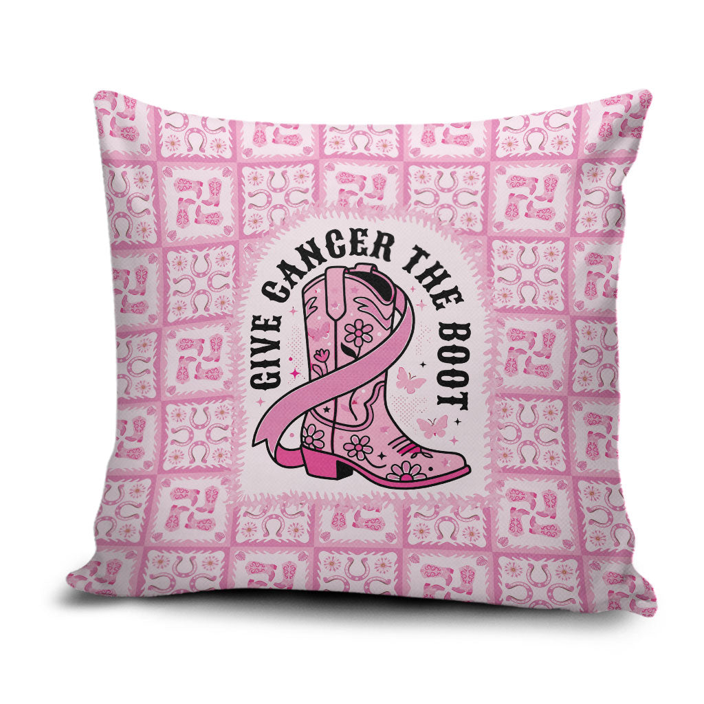 Give Cancer The Boot Pink Cowgirl Pillow Cover Hawaiian Paniolo Mixed Quilt Pattern Style