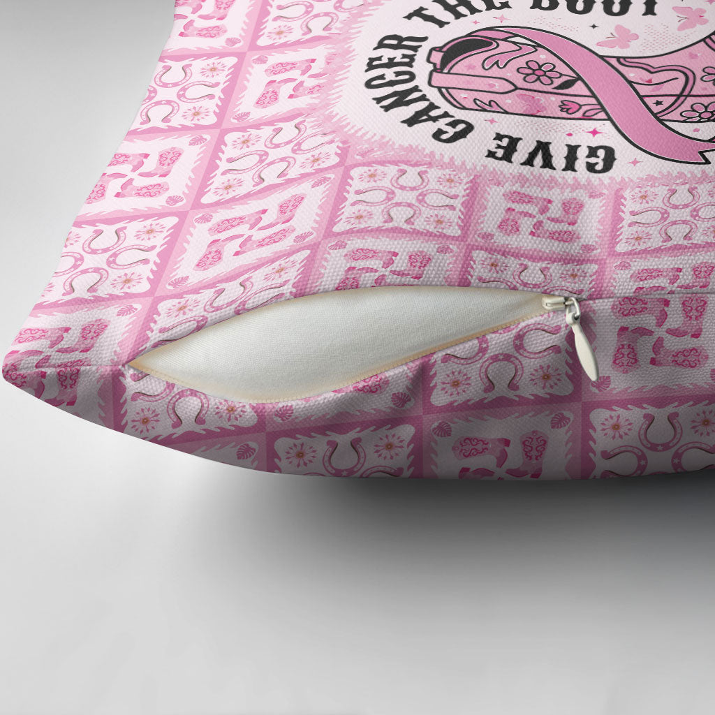 Give Cancer The Boot Pink Cowgirl Pillow Cover Hawaiian Paniolo Mixed Quilt Pattern Style