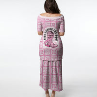Give Cancer The Boot Pink Cowgirl Puletasi Hawaiian Paniolo Mixed Quilt Pattern Style