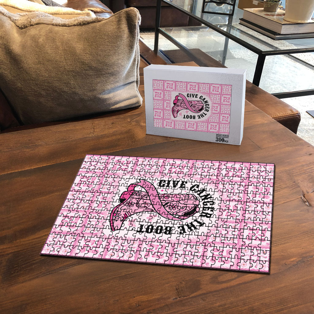 Give Cancer The Boot Pink Cowgirl Puzzle Hawaiian Paniolo Mixed Quilt Pattern Style