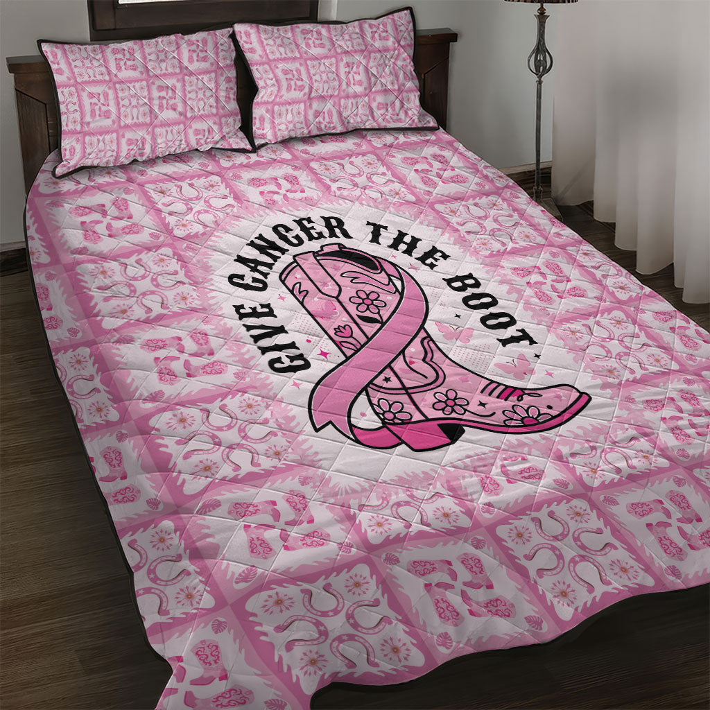 Give Cancer The Boot Pink Cowgirl Quilt Bed Set Hawaiian Paniolo Mixed Quilt Pattern Style