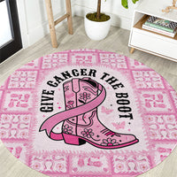 Give Cancer The Boot Pink Cowgirl Round Carpet Hawaiian Paniolo Mixed Quilt Pattern Style