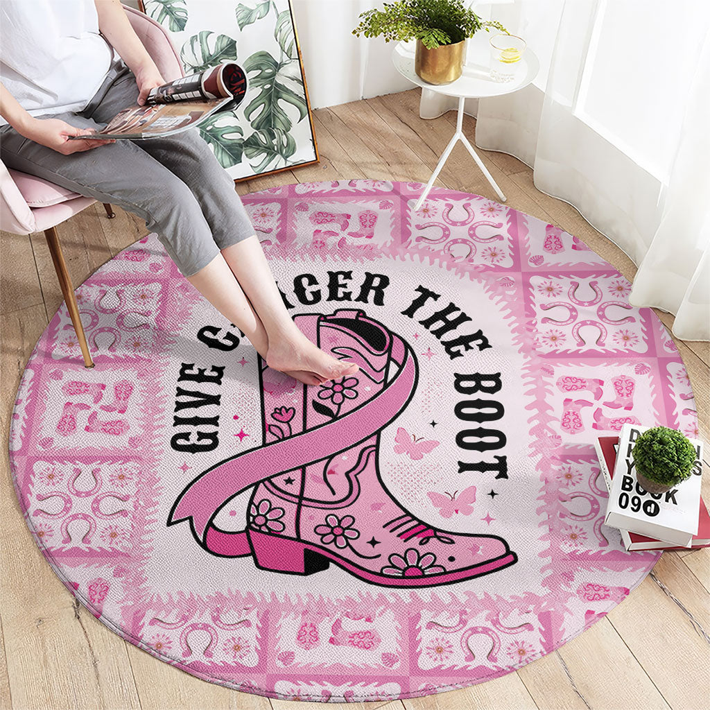 Give Cancer The Boot Pink Cowgirl Round Carpet Hawaiian Paniolo Mixed Quilt Pattern Style