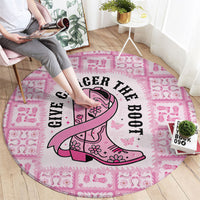 Give Cancer The Boot Pink Cowgirl Round Carpet Hawaiian Paniolo Mixed Quilt Pattern Style