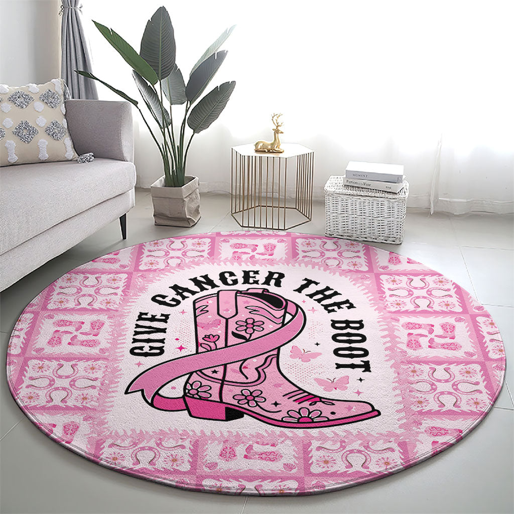 Give Cancer The Boot Pink Cowgirl Round Carpet Hawaiian Paniolo Mixed Quilt Pattern Style