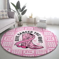 Give Cancer The Boot Pink Cowgirl Round Carpet Hawaiian Paniolo Mixed Quilt Pattern Style