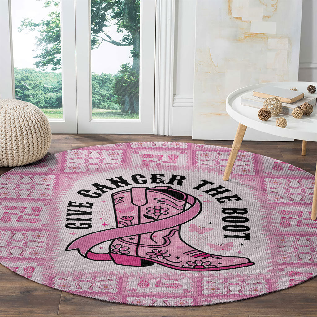 Give Cancer The Boot Pink Cowgirl Round Carpet Hawaiian Paniolo Mixed Quilt Pattern Style