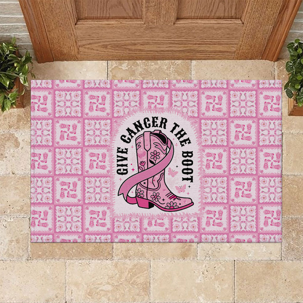 Give Cancer The Boot Pink Cowgirl Rubber Doormat Hawaiian Paniolo Mixed Quilt Pattern Style LT9 Pink - Polynesian Pride