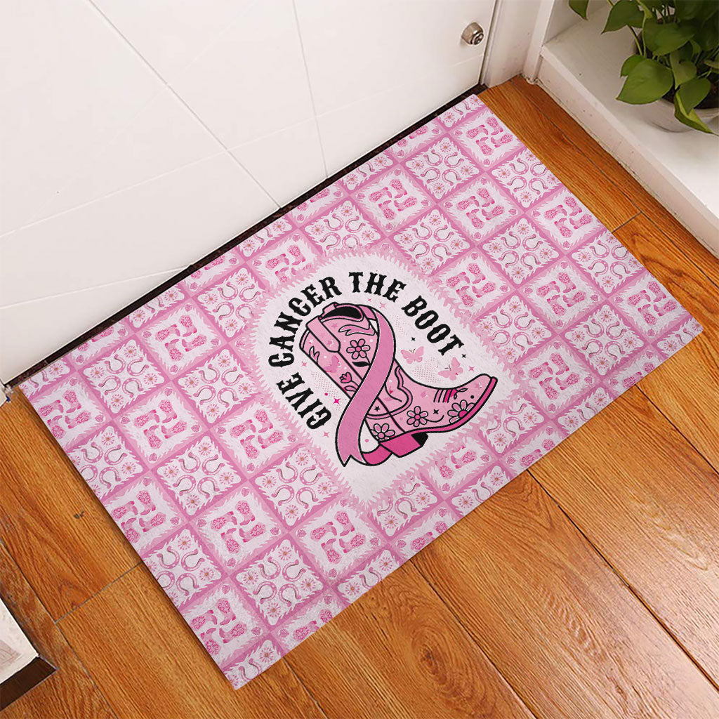 Give Cancer The Boot Pink Cowgirl Rubber Doormat Hawaiian Paniolo Mixed Quilt Pattern Style