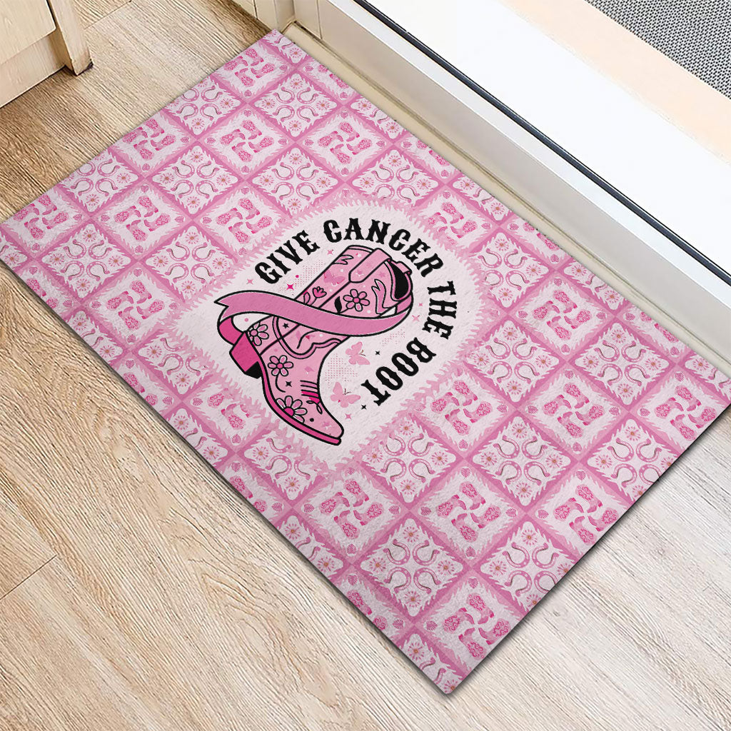 Give Cancer The Boot Pink Cowgirl Rubber Doormat Hawaiian Paniolo Mixed Quilt Pattern Style